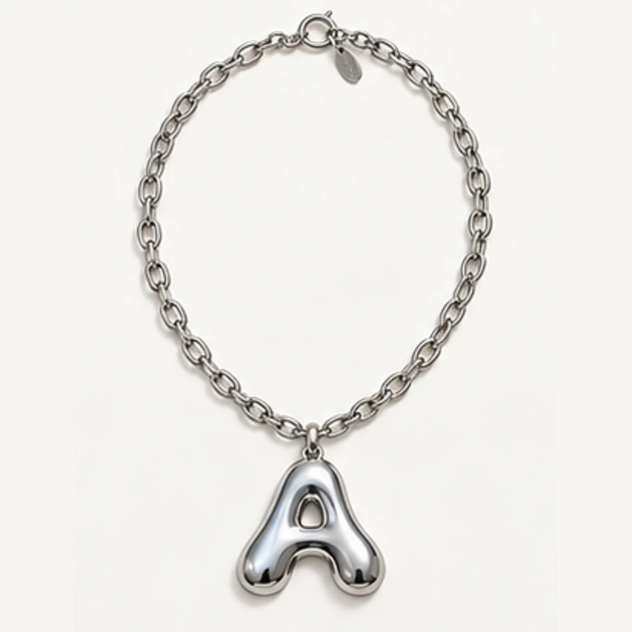 Chrome A Pendant Necklace, Silver, complete necklace
