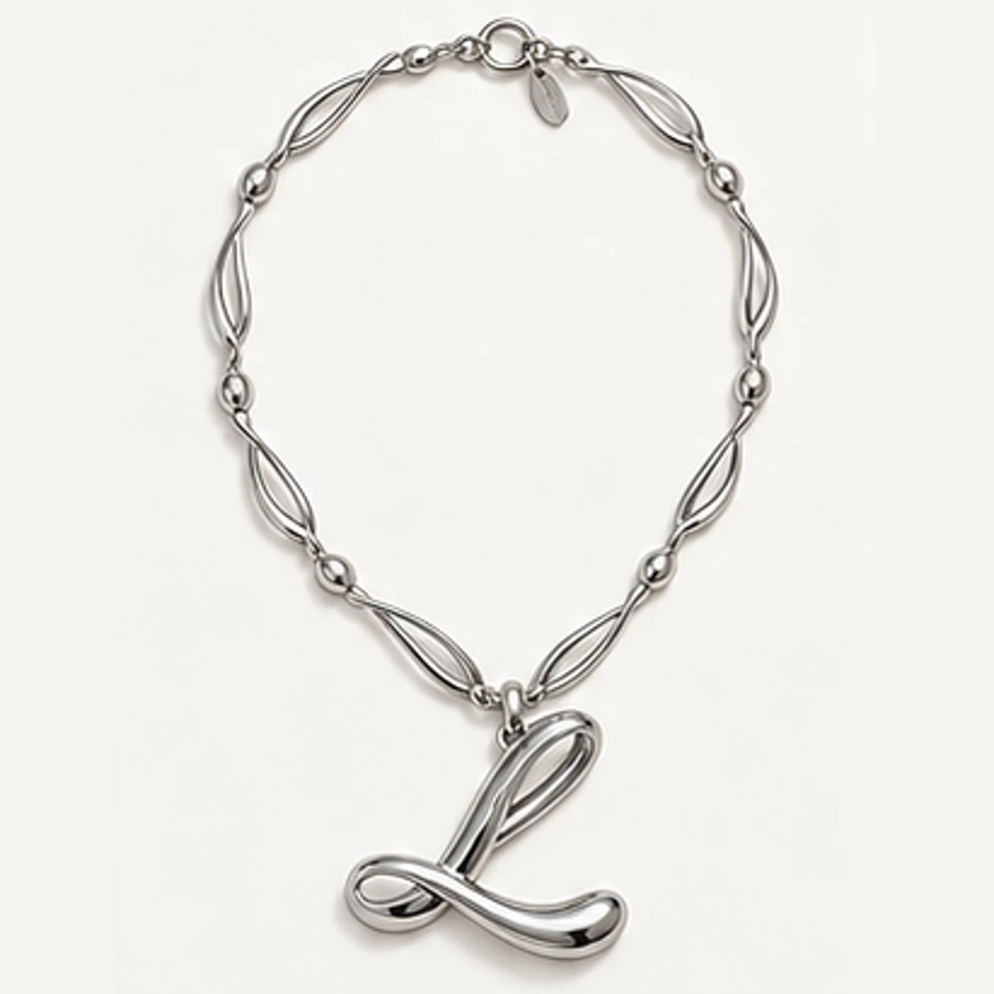 Loop L Pendant Necklace, Silver, complete necklace