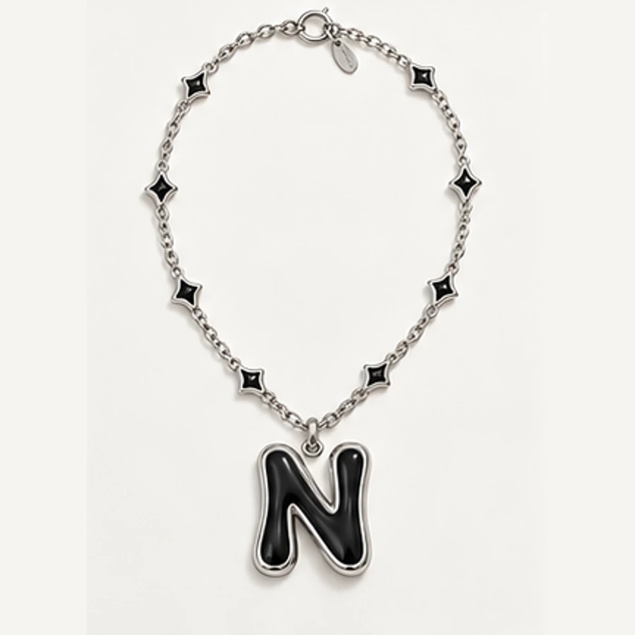 Night N Pendant Necklace, Silver / Black, complete necklace